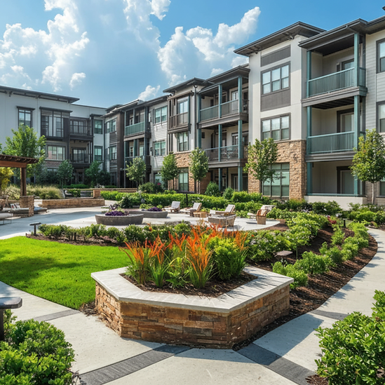 Résidence avec espaces verts illustrant l’investissement immobilier permettant une réduction d’impôts et la revitalisation du parc immobilier